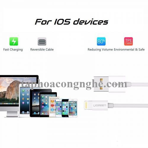 Ugreen 80312 25CM màu trắng cáp Lightning ra Usb 0.25M có chíp MFI chính hãng US155 30080312